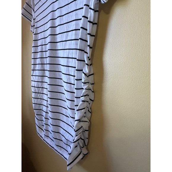 Isabel Maternity Women's White Black Striped Short Sleeve Shirt Large Ruched NWT - Picture 7 of 10
